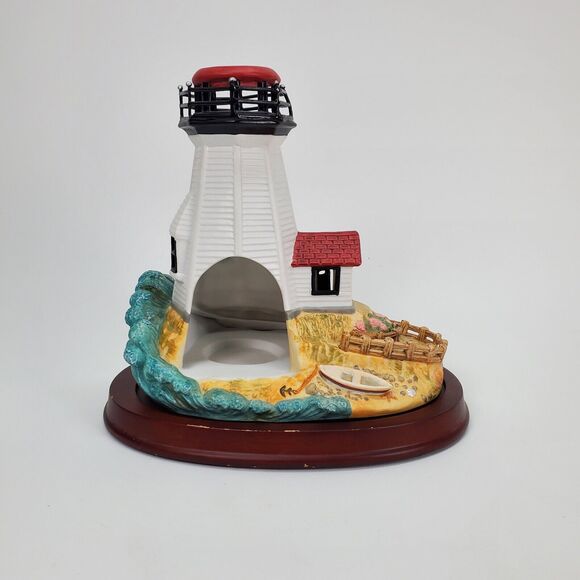 2003 Plymouth Lighthouse Retired Tea Light Ceramic Candle Holder Nautical - Picture 3 of 12